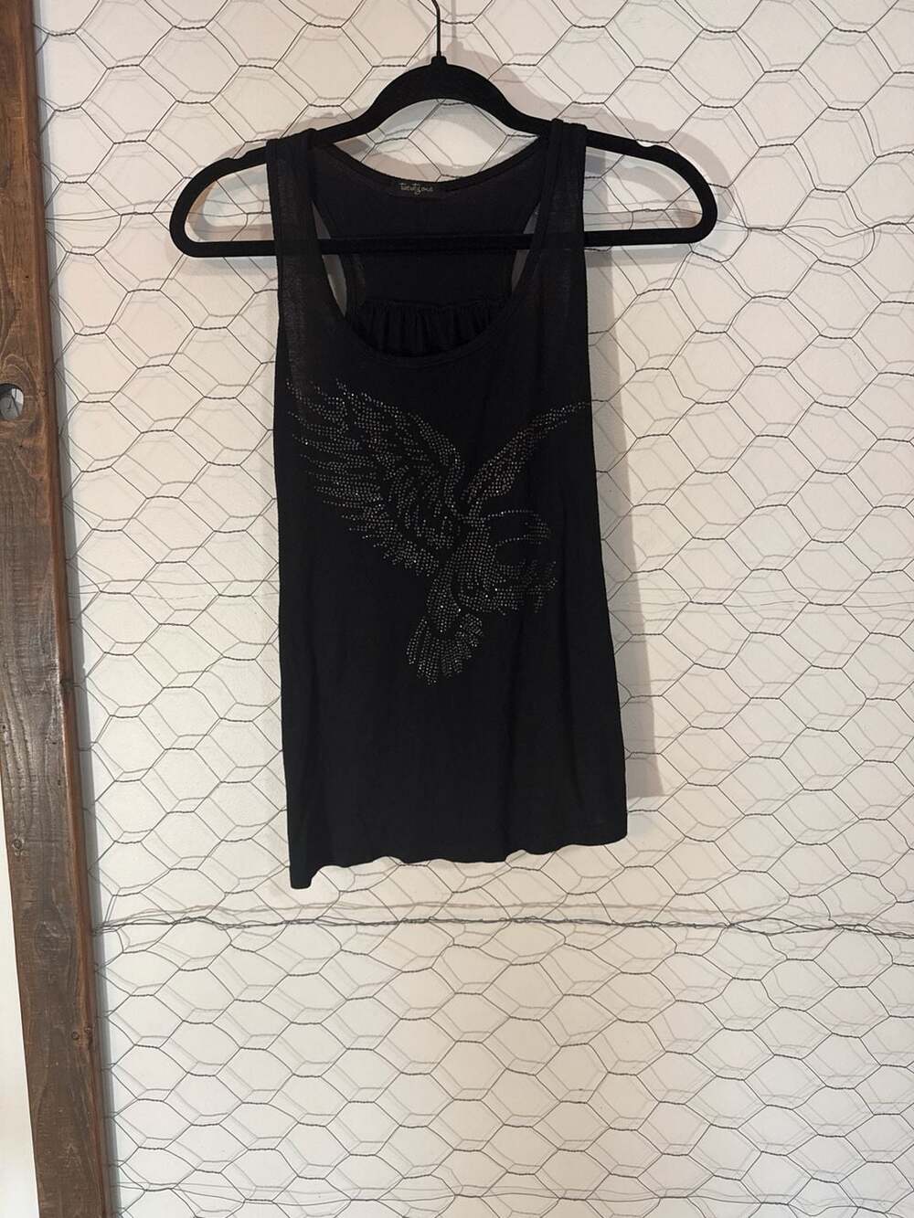 Forever 21 Black Tank Top with Rhinestone Eagle
